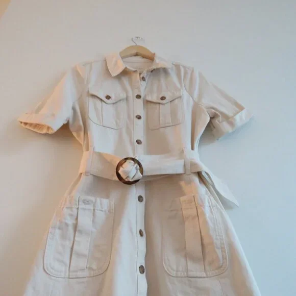 SEZANE Jeanette Denim Midi Belted Dress Molted Ecru Cream - Size EU 40 / US 8 - Picture 11 of 16